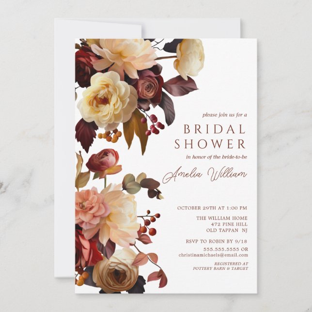 Boho Autumn Floral Bridal Shower Invitation Einladung (Vorderseite)