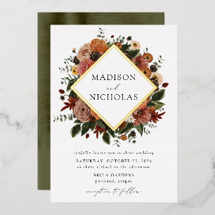 Boho Autumn Floral Frame Wedding Folieneinladung