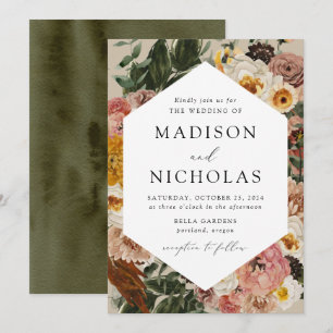 Boho Autumn Floral Geometric Frame Wedding Einladung