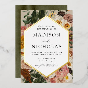 Boho Autumn Floral Geometric Frame Wedding Folieneinladung