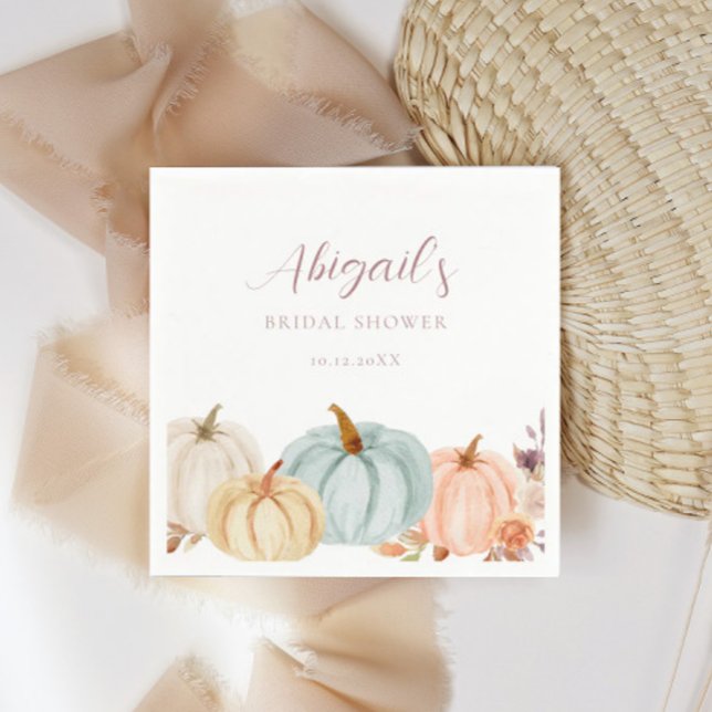 Boho Autumn Floral Pumpkin Brautparty Serviette (Von Creator hochgeladen)
