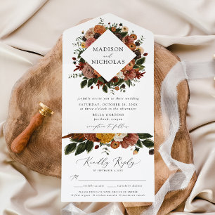 Boho Autumn Floral Wedding All In One Einladung