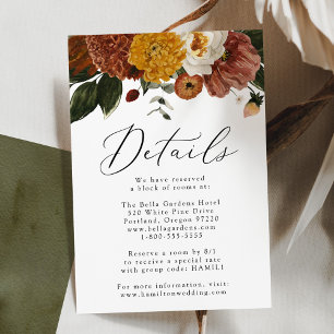Boho Autumn Floral Wedding Guest Details Begleitkarte