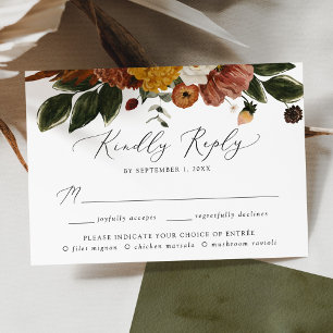 Boho Autumn Floral Wedding Meal RSVP Karte