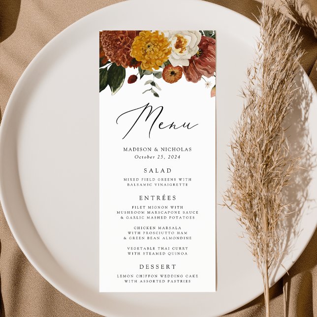 Boho Autumn Floral Wedding Menükarte (Von Creator hochgeladen)