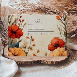 Boho Autumn Floral Wedding RSVP Karte