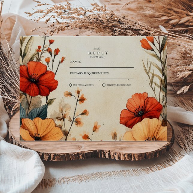 Boho Autumn Floral Wedding RSVP Karte (Von Creator hochgeladen)