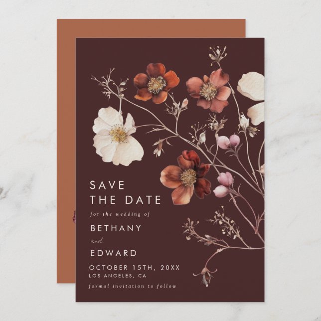 Boho Autumn Floral Wedding Save The Date (Vorne/Hinten)