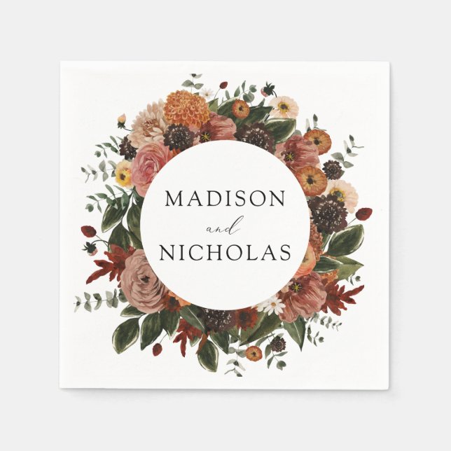 Boho Autumn Floral Wreath Personalisiert Wedding Serviette (Vorderseite)
