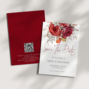 Boho Autumn Florals QR Code Wedding Save The Date