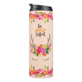 Boho Autumn Reindeer Lashers Floral Deer Antlers Thermosbecher