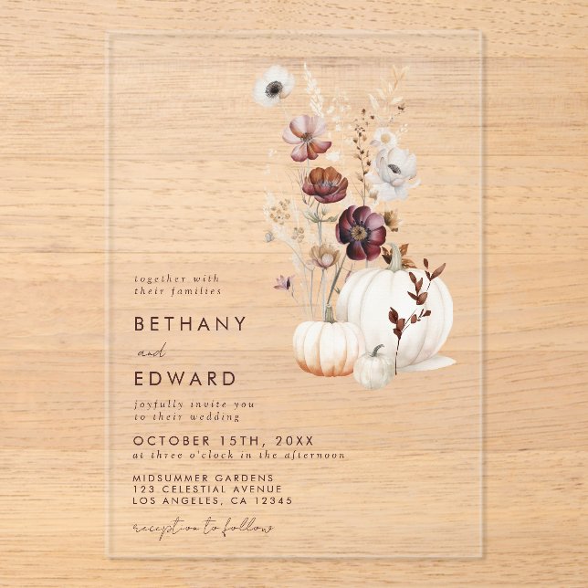 Boho Autumn Wedding Acryleinladungen (Vorderseite)