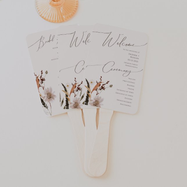 Boho Autumn Wildblume | Beige Hochzeitsprogramm Fächer (Von Creator hochgeladen)