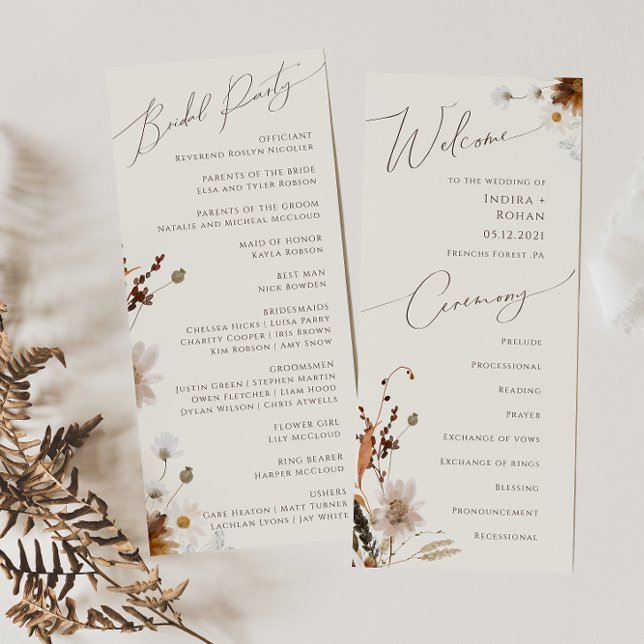 Boho Autumn Wildblume | Beige Hochzeitsprogramm Programm (Von Creator hochgeladen)