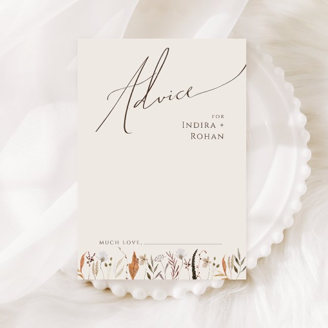 Boho Autumn Wildblume | Beige Hochzeitsratenkarte Hinweiskarte (Von Creator hochgeladen)