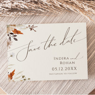 Boho Autumn Wildblume   Beige Horizontal Save The Date