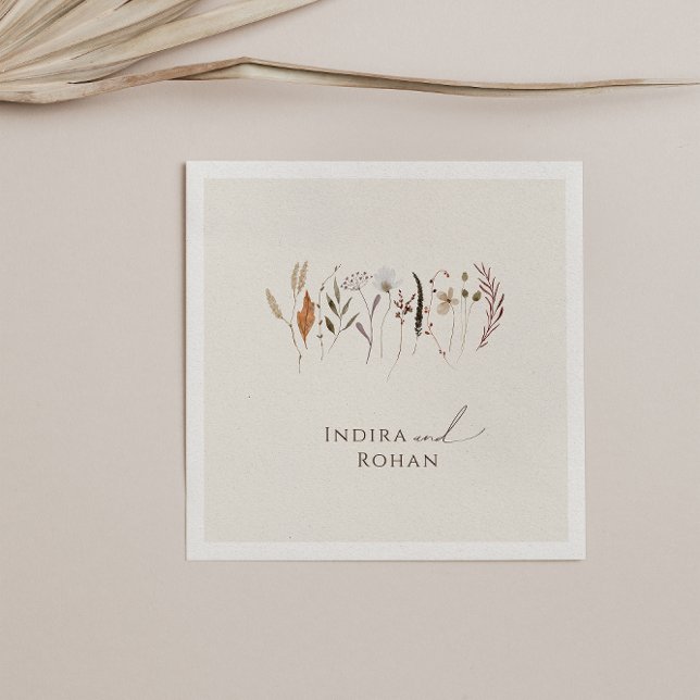 Boho Autumn Wildblume | Beige Wedding Napkins Serviette (Von Creator hochgeladen)