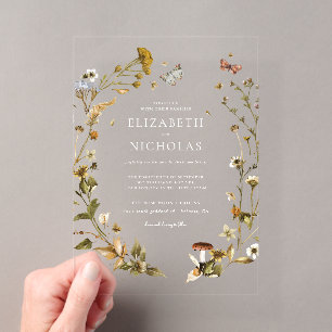 Boho Autumn Wildblume Botanische Hochzeit Acryleinladungen