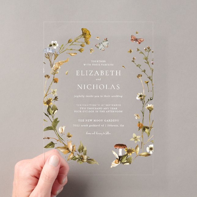 Boho Autumn Wildblume | Botanische Hochzeit Acryleinladungen (Insitu (Handheld))