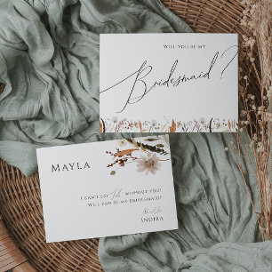Boho Autumn Wildblume Bridesmaid-Vorschlagskarte Einladung