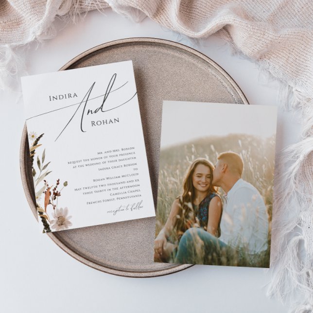 Boho Autumn Wildblume | Foto Traditionelle Hochzei Einladung (Von Creator hochgeladen)