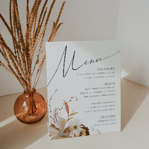 Boho Autumn Wildblume Hochzeitsmenü Sockelschild
