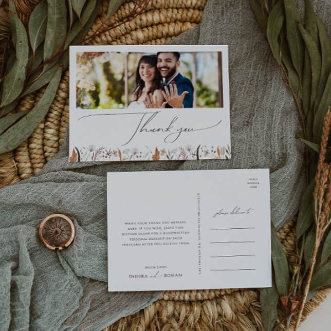 Boho Autumn Wildblume Horizontal Foto Vielen Dank Postkarte (Von Creator hochgeladen)