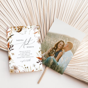 Boho Autumn Wildblume   Lässige Hochzeit von Foto Einladung