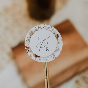 Boho Autumn Wildblume   Monogramm-Umschlag Aufkleb Runder Aufkleber