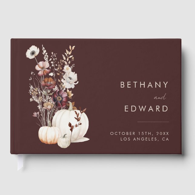 Boho Autumn Wildblume Pumpkin Wedding Gästebuch (Vorderseite)