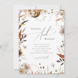 Boho Autumn Wildblume QR Code in einer Hochzeit Einladung