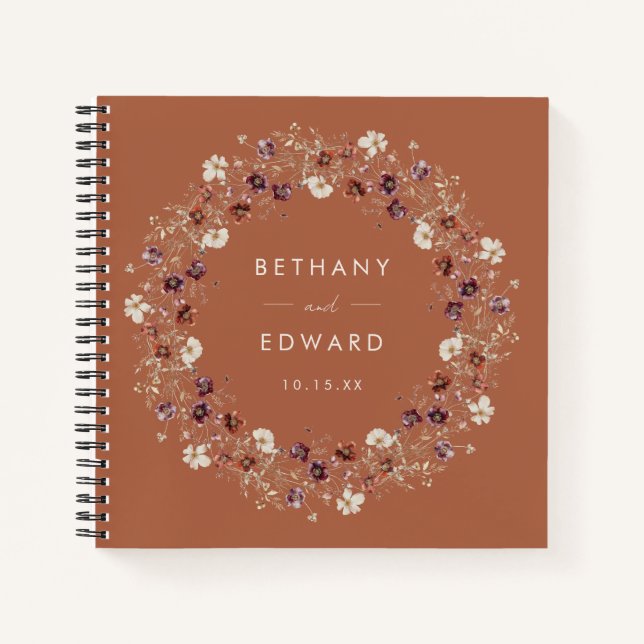 Boho Autumn Wildblume Wedding Guestbook Notizbuch (Vorderseite)
