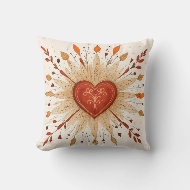 Boho Autumnal Heart Illustration Kissen (Vorderseite)