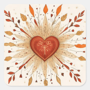 Boho Autumnal Heart Illustration Quadratischer Aufkleber