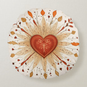 Boho Autumnal Heart Illustration Rundes Kissen