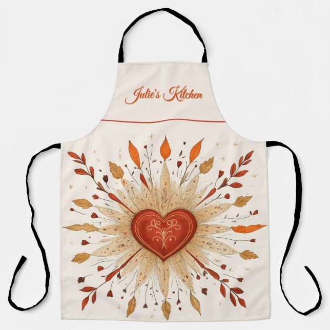 Boho Autumnal Heart Illustration Schürze (Vorderseite)
