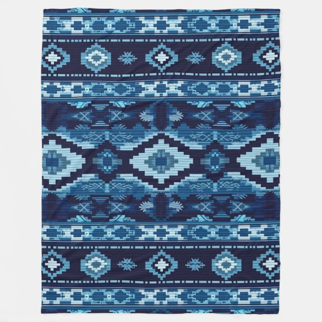 Boho Aztec Blue Knitted Design Fleecedecke (Vorderseite)