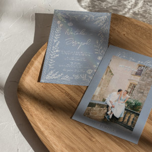 Boho Azure Blau Blumen Botanische Foto Lustige Hoc Einladung