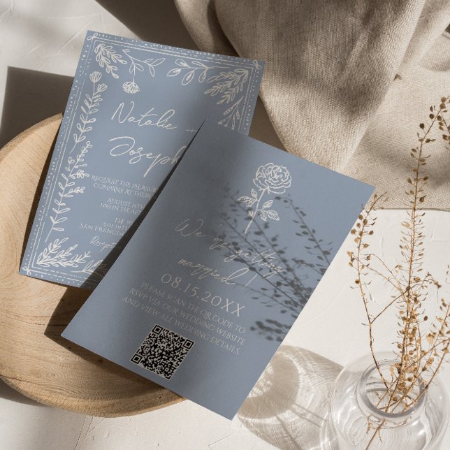 Boho Azure Blau Blumen Botanische QR-Code-Hochzeit Einladung (Von Creator hochgeladen)