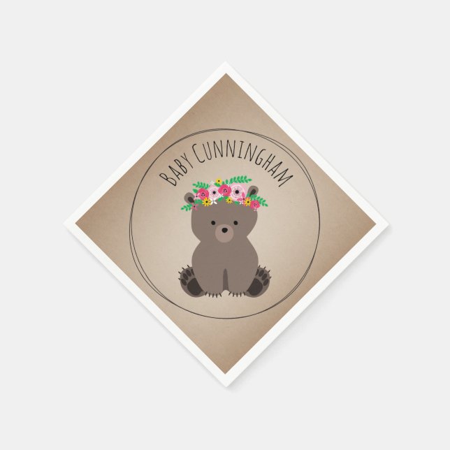 Boho Baby Bear Cub Babydusche Napkins Serviette (Ecke)