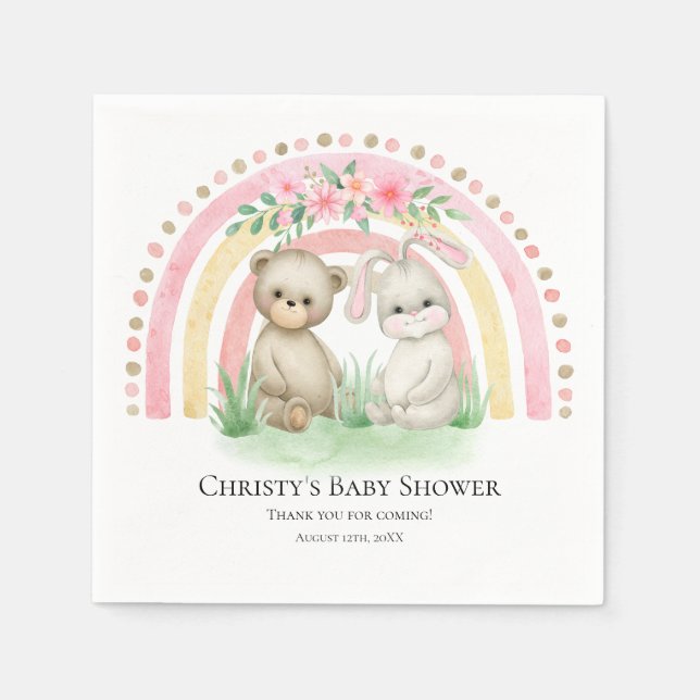 BOHO Baby Bear Rainbow Girl | Babydusche Napkins Serviette (Vorderseite)