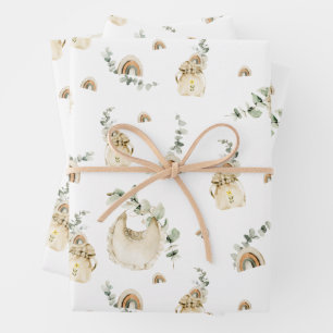 Boho-Baby-Bibs Regenbogen Botanisches Grün Muster Geschenkpapier Set