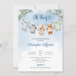 Boho Baby Blue Kleidung Eucalyptus Baby Shower Boy Einladung