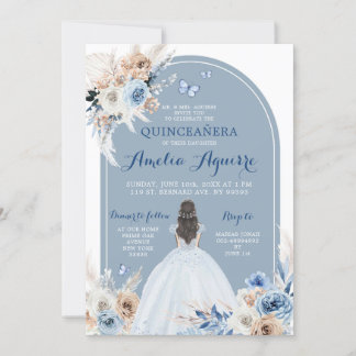 Boho Baby Blue Quinceañera Einladung