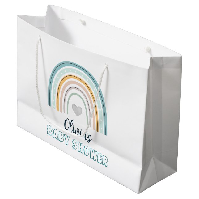 Boho Baby Blue Rainbow Baby Dusche Große Geschenktüte (Vorderseite Schrägansicht)