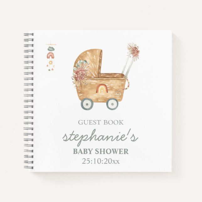 Boho Baby Carriage Baby Shooting Gästebuch Notizbuch (Vorderseite)