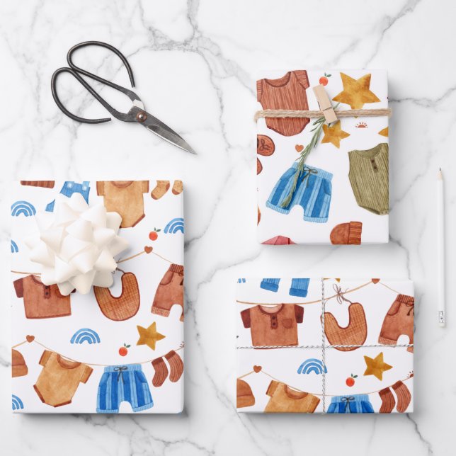 Boho Baby Clothes Babydusche Geburtstag Geschenkpapier Set (Vorderseite)