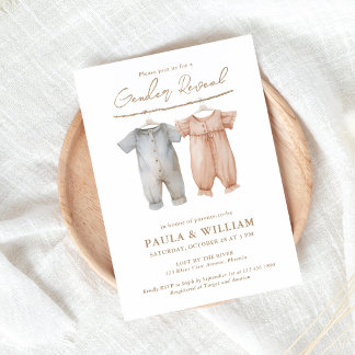 Boho Baby Clothes Gender Reveal Party einladen Einladung