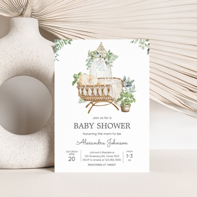 Boho Baby Crib Baby Dusche Einladung (Boho Baby Crib Eucalyptus Baby Shower Invitation)