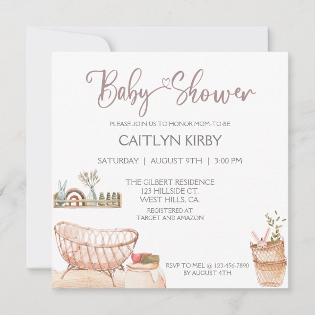 BOHO BABY DUSCHE, BABY DUSCHE, OH BABY EINLADUNG (Vorderseite)